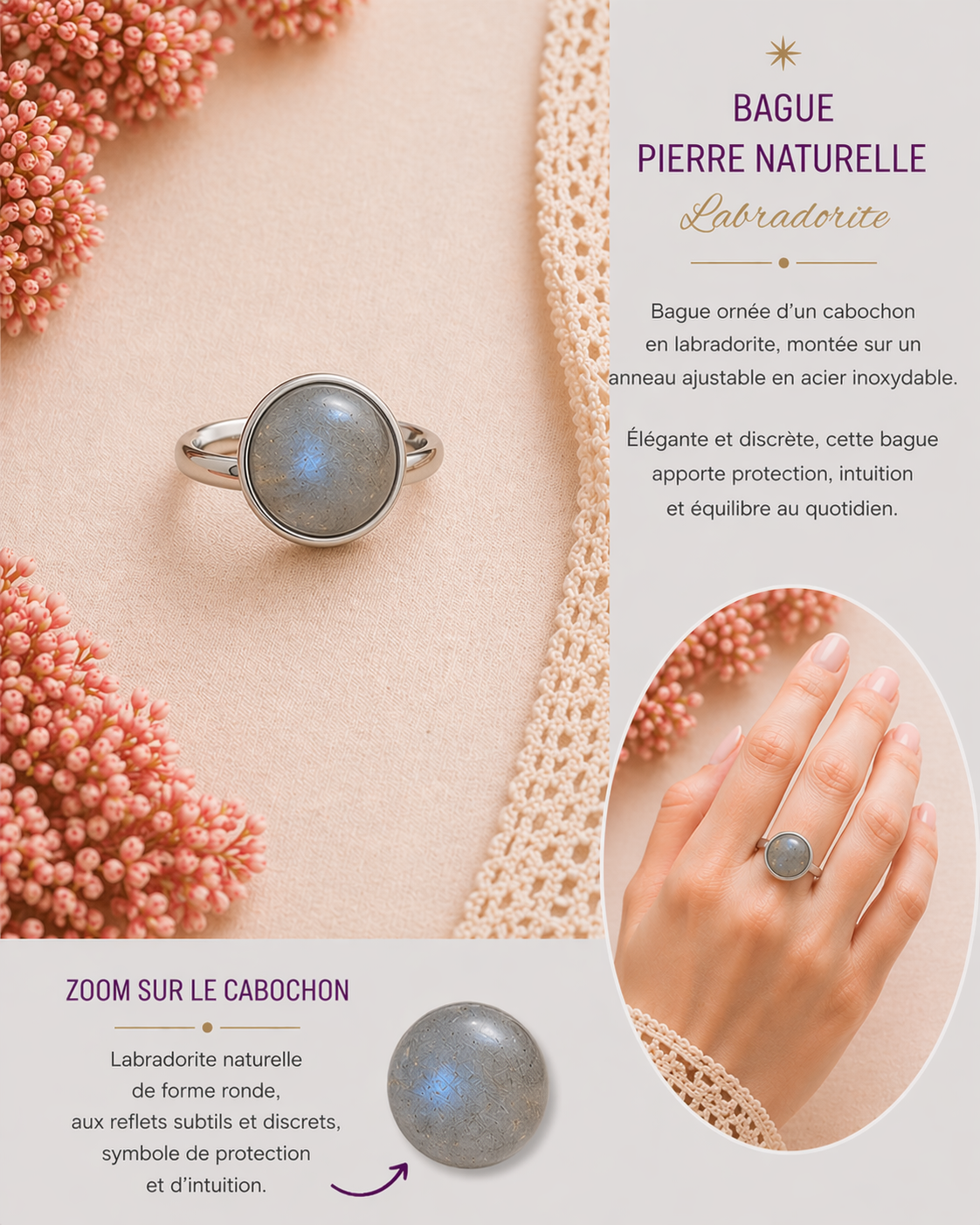 Bague labradorite pierre naturelle